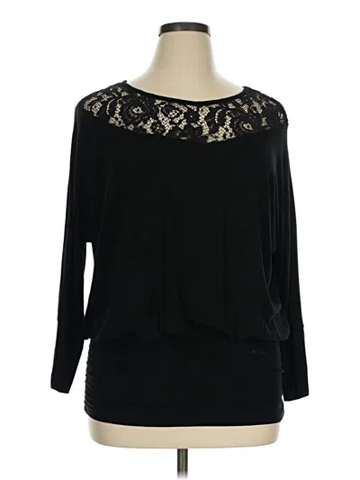 Pre-owned Colleen Lopez Long Sleeve Top Black Crew Neck Tops