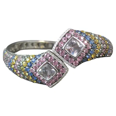 Pre-owned Colleen Lopez Rose De France Sapphire And Diamond Sterling Silver Bracelet In Red