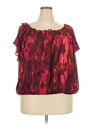 Pre-owned Colleen Lopez Short Sleeve Blouse In Burgundy