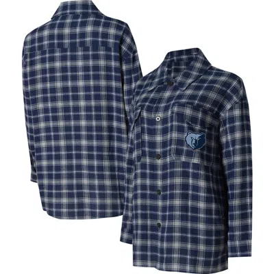 College Concepts Navy/gray Memphis Grizzlies Boyfriend Button-up Nightshirt In Blue