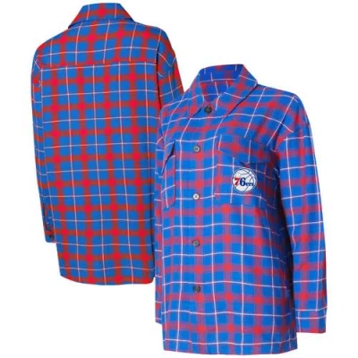 College Concepts Royal/red Philadelphia 76ers Boyfriend Button-up Nightshirt In Blue