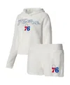 College Concepts Women's  Cream Philadelphia 76ers Fluffy Long Sleeve Hoodie T-shirt And Shorts Sleep In Cream