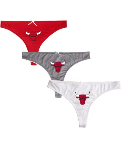 College Concepts Women's  Red, Charcoal, White Chicago Bulls Arctic 3-pack Thong Set In Red,charcoal