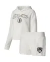College Concepts Women's Cream Brooklyn Nets Fluffy Long Sleeve Hoodie T-shirt Shorts Sleep Set In White