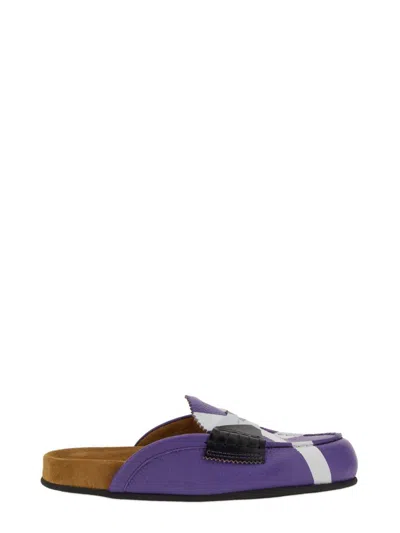 College Cross-print Colour-block Mules In Purple