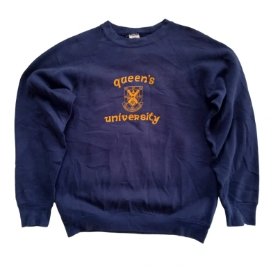 Pre-owned Collegiate X Vintage 80s-90s Queen's University Raglan Sweatshirt In Navy