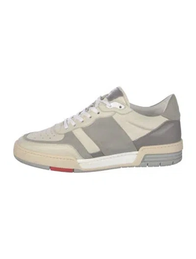 Pre-owned Collegium Leather Colorblock Pattern Sneakers In White