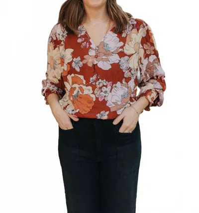 Colletta Floral Printed Blouse In Mahogany