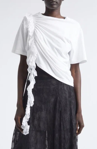Collina Strada Amaryllis Duo Organic Cotton & Lace Crop T-shirt In White