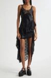 Collina Strada Ammi Fanny Asymmetric Satin & Lace Tank Dress In Black