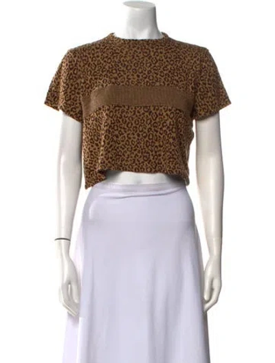 Pre-owned Collina Strada Animal Print Crew Neck Crop Top In Brown