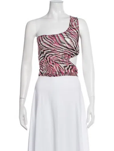 Pre-owned Collina Strada Animal Print One-shoulder Top In Purple