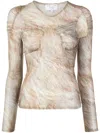 Collina Strada Arc Blonde Fur-print Mesh Top In Neutrals
