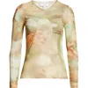 Collina Strada Arc Ruched Long Sleeve Mesh Top In Sage Molten Floral