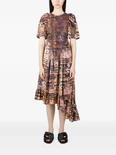 Collina Strada Asymmetric Midi Dress In Pattern