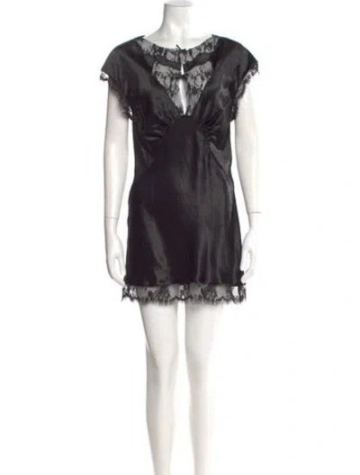 Pre-owned Collina Strada Bateau Neckline Mini Dress In Black