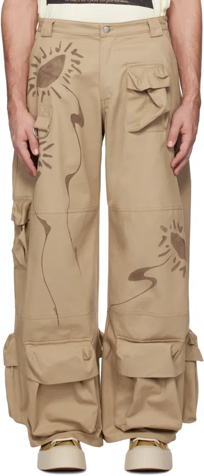 Collina Strada Beige Garden Cargo Pants In Sand Daisy
