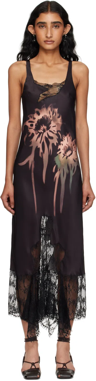 Collina Strada Black Flower Drip Anemone Slip Dress In Pink