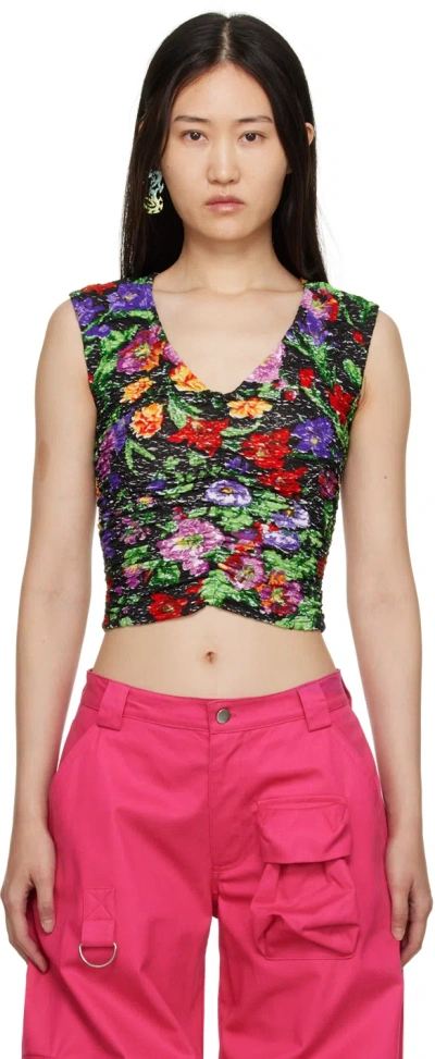 Collina Strada Black Maisie Tank Top In Floral Scrunch
