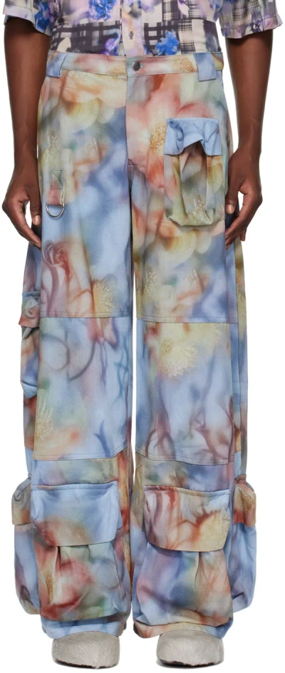 Collina Strada Blue Garden Cargo Pants In Barbed Floral