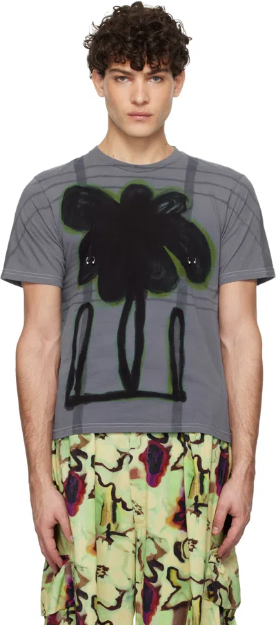 Collina Strada Blue Plaid Pierced T-shirt In Midnight Flower