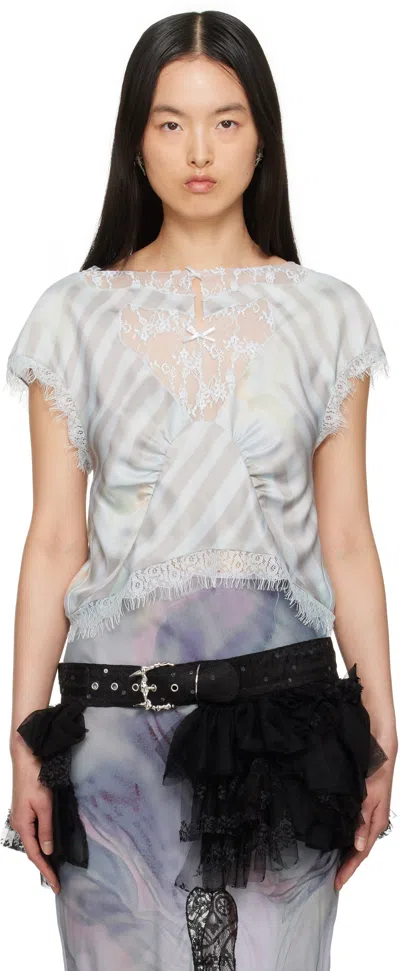 Collina Strada Blue Waterlily Blouse In Washed Wavy Navy Flo