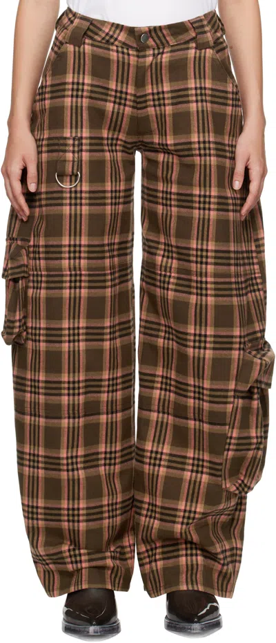 Collina Strada Brown & Pink Plaid Lawn Cargo Pants In Pink Brown Plaid