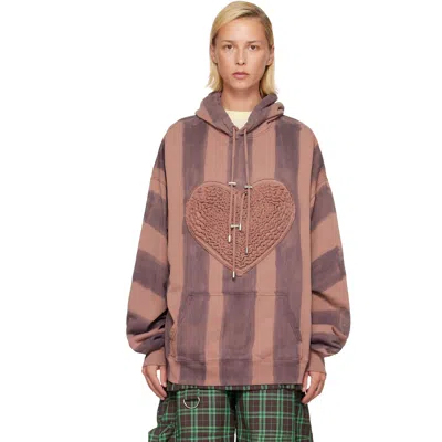 Collina Strada Brown Soft Heart Hoodie In Earth Stripe