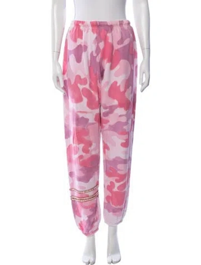 Pre-owned Collina Strada Camouflage Print Crystal Embellishments Sweatpants In Pink