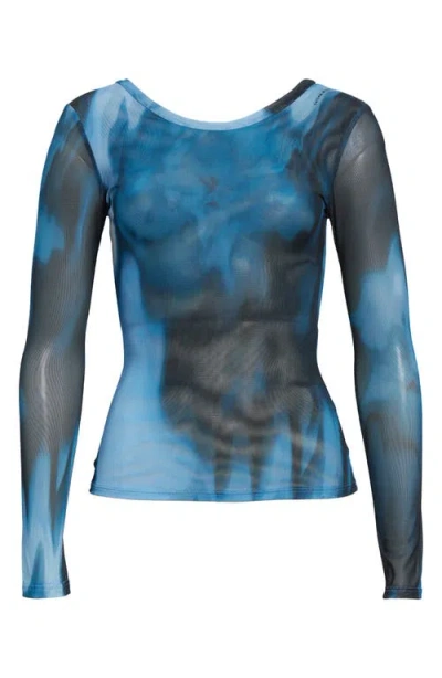 Collina Strada Cardio Floral Print Gold Lamé Top In Navy Melting Bloom