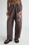 Collina Strada Catchfly Pleated Wide Leg Jeans In Brown