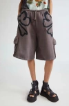 Collina Strada Charcoal Flower Cargo Sweat Shorts In Gray
