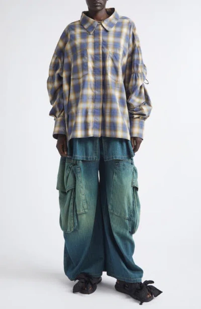 Collina Strada Chason Country Plaid Cotton Blend Scrunch Shirt In Multi