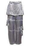 Collina Strada Clover Skirt Overlay Satin Cargo Pants In Grey