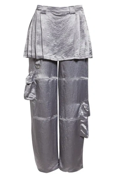 Collina Strada Clover Skirt Overlay Satin Cargo Trousers In Grey