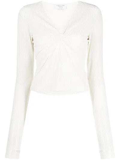 Collina Strada Cut-out Detailing V-neck Top In Neutrals
