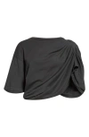Collina Strada Eva Draped Organic Cotton Crop Top In Worn Black