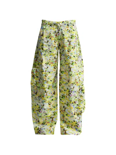 Collina Strada Floral-print Cargo Jeans In Yellow