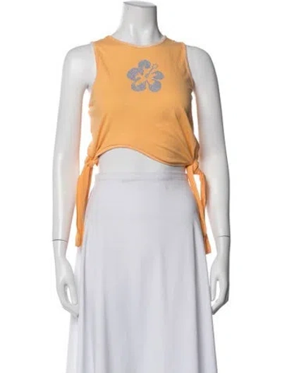Pre-owned Collina Strada Floral Print Crew Neck Crop Top In Orange