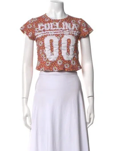 Pre-owned Collina Strada Floral Print Crew Neck Crop Top In Purple