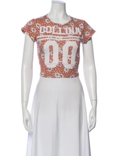 Pre-owned Collina Strada Floral Print Crew Neck Crop Top In White