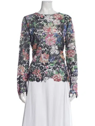 Pre-owned Collina Strada Floral Print Crew Neck Top In Multi