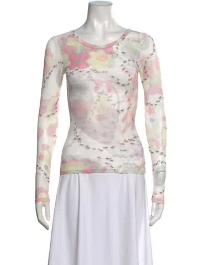 Pre-owned Collina Strada Floral Print Crew Neck Top In Pink