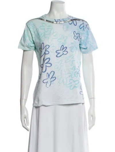 Pre-owned Collina Strada Floral Print Crew Neck T-shirt In Blue
