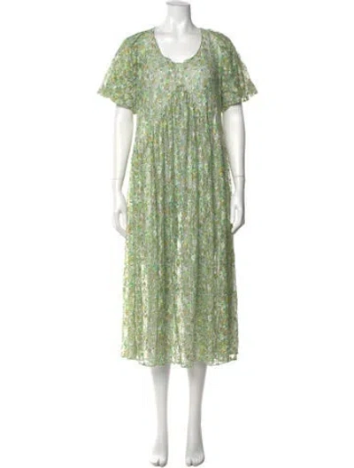 Pre-owned Collina Strada Floral Print Long Dress In Green