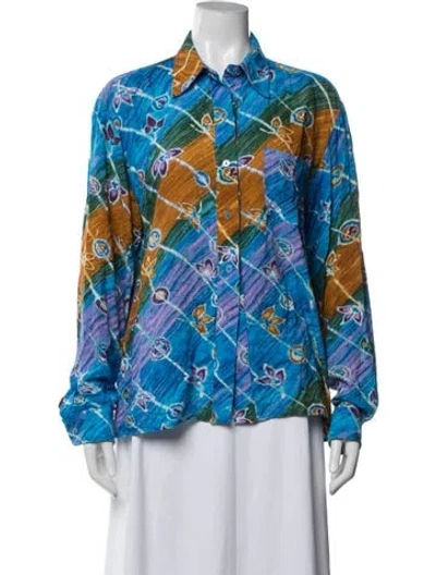 Pre-owned Collina Strada Floral Print Long Sleeve Button-up Top In Blue