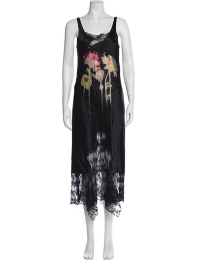 Pre-owned Collina Strada Floral Print Midi Length Dress In Black