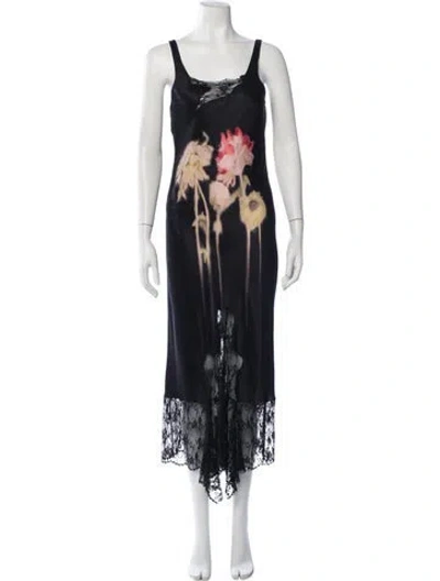 Pre-owned Collina Strada Floral Print Midi Length Dress In Blue