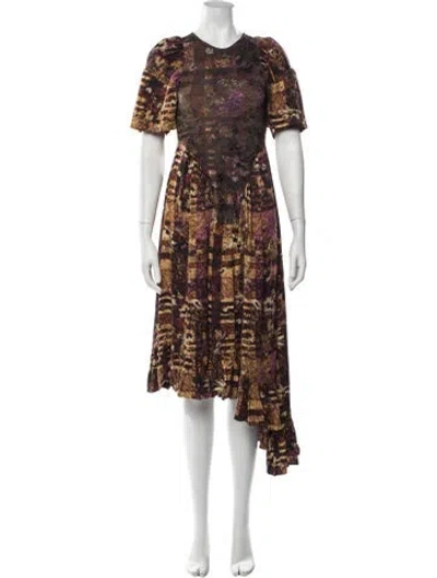 Pre-owned Collina Strada Floral Print Midi Length Dress In Brown