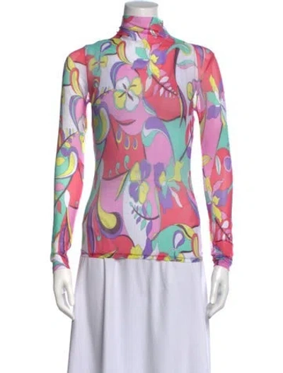 Pre-owned Collina Strada Floral Print Mock Neck Top In Pink